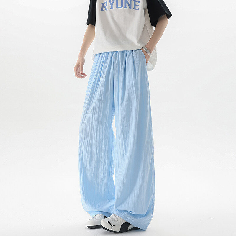 Basamine Ice Silk Drooping Curtain Lazy Men's Summer Mopping Wide-leg Casual Pants