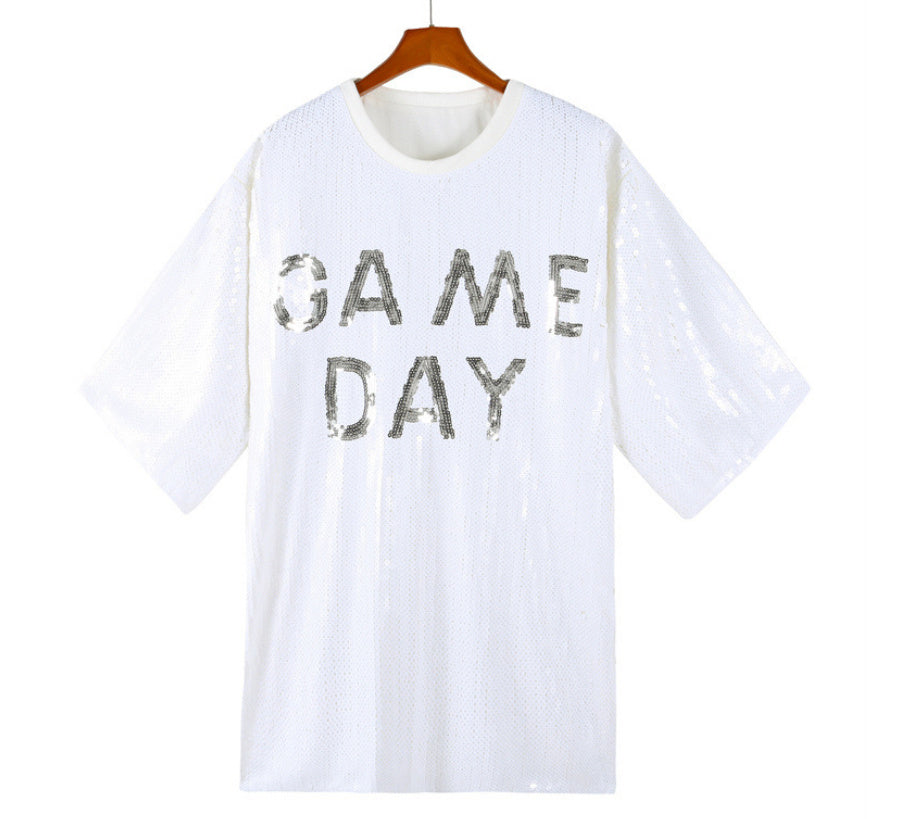Sequined Short-sleeved Top Loose Plus Size T-shirt For Women Game Day Football Sunday