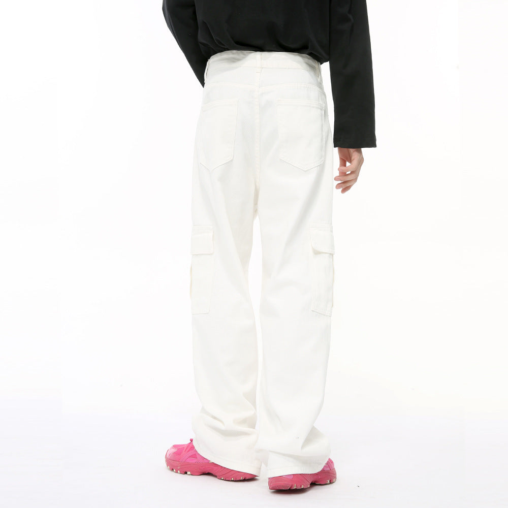 Men's Solid Color Basic Loose Casual Straight-leg Denim Trousers