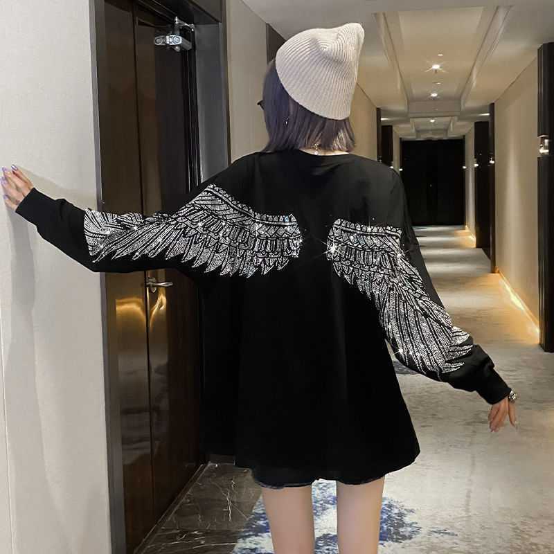 Hot Diamond Mid-Length T-Shirt Women Long Sleeves