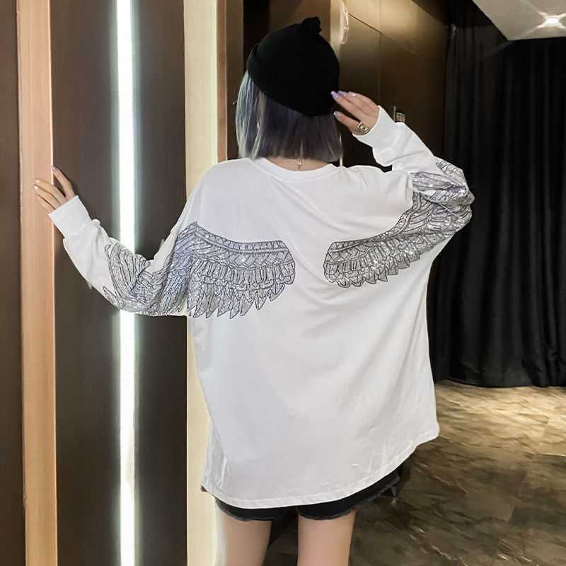 Hot Diamond Mid-Length T-Shirt Women Long Sleeves