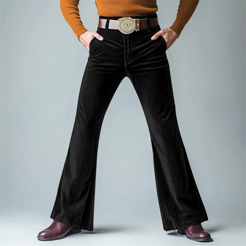 Men's New Gold Velvet Solid Color Casual Formal Wear Slim Flared Suit Pants