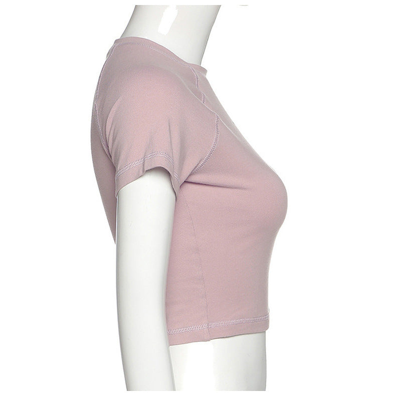 Turtleneck Round Neck Slim-fit Women T-shirt