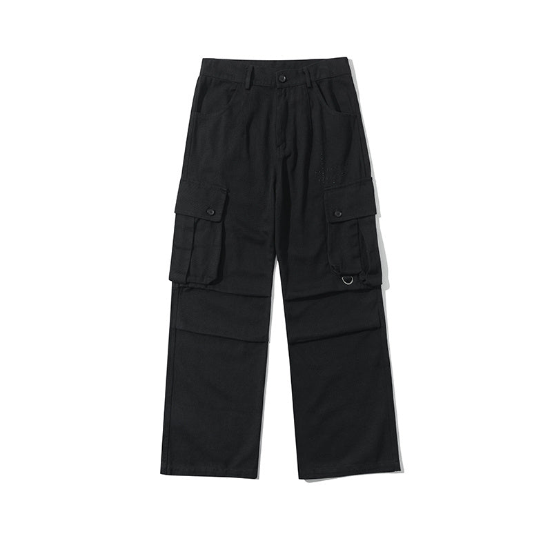 Retro Large Pocket Casual Pants Men's Loose Straight Trousers