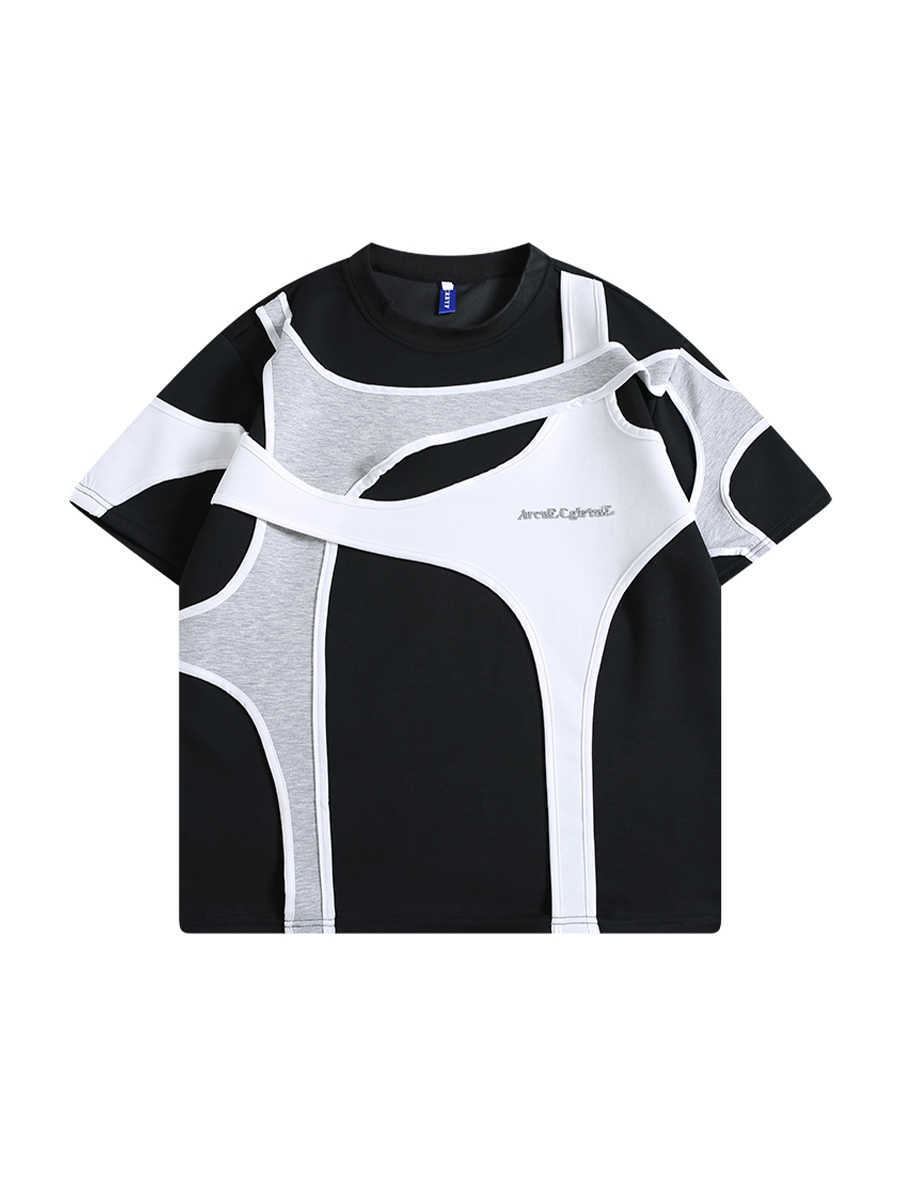 Double-layer Stitching Padded Shoulder Short Sleeve Strap T-shirt