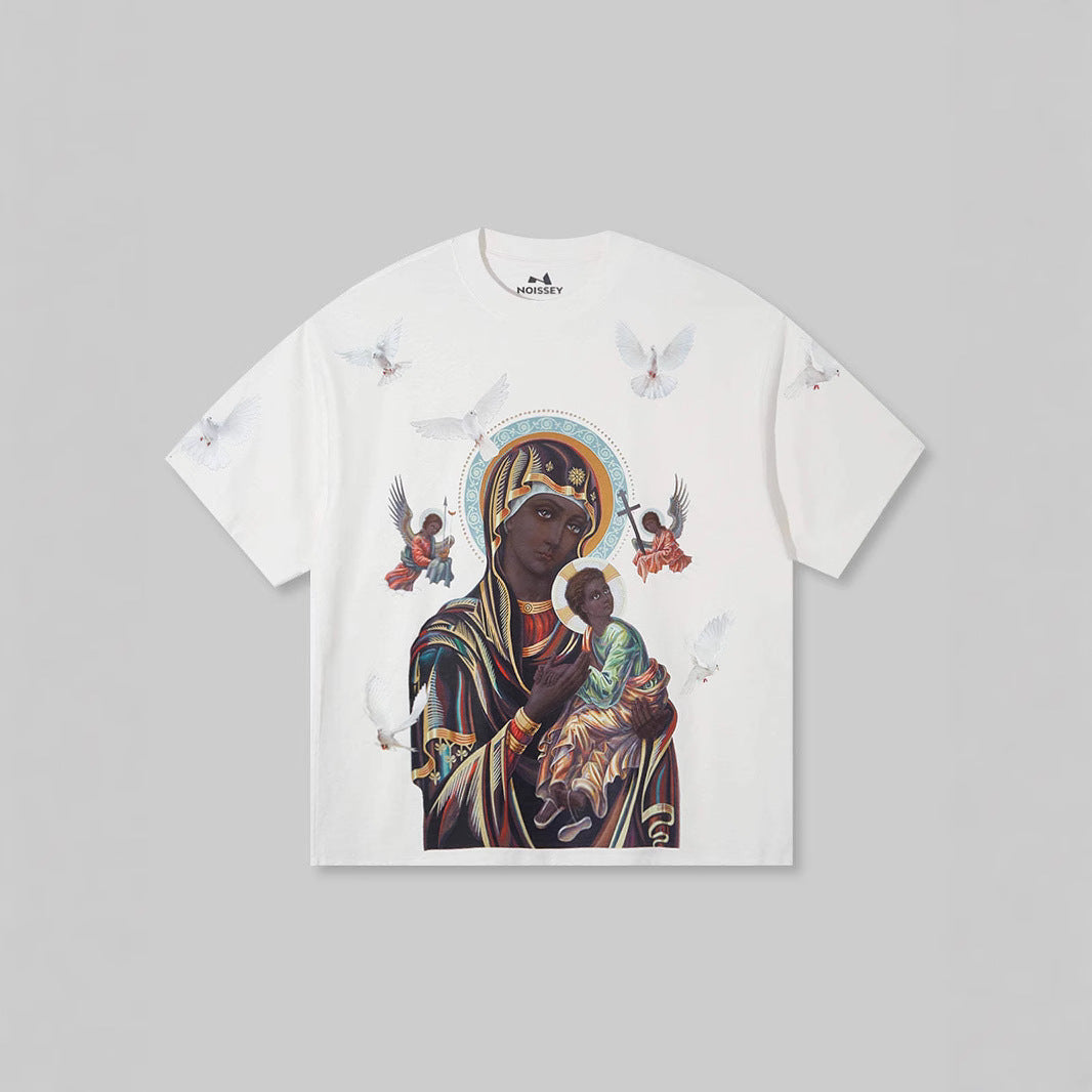 Street Vacation Style Hip Hop Pick-up Printed Loose T-shirt