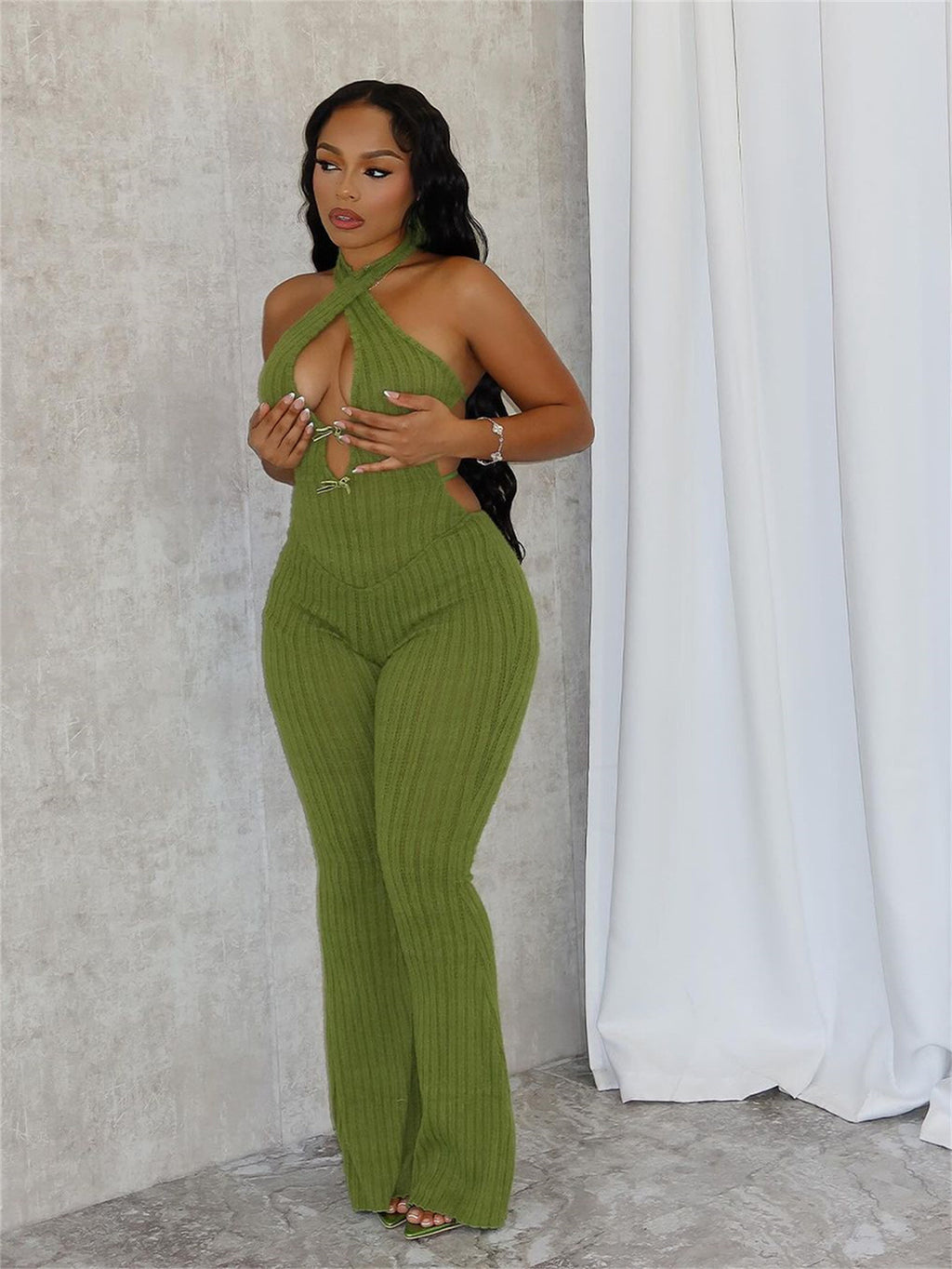Halter Slim Fit Lace-up Backless Sexy Hot Girl Jumpsuit Women