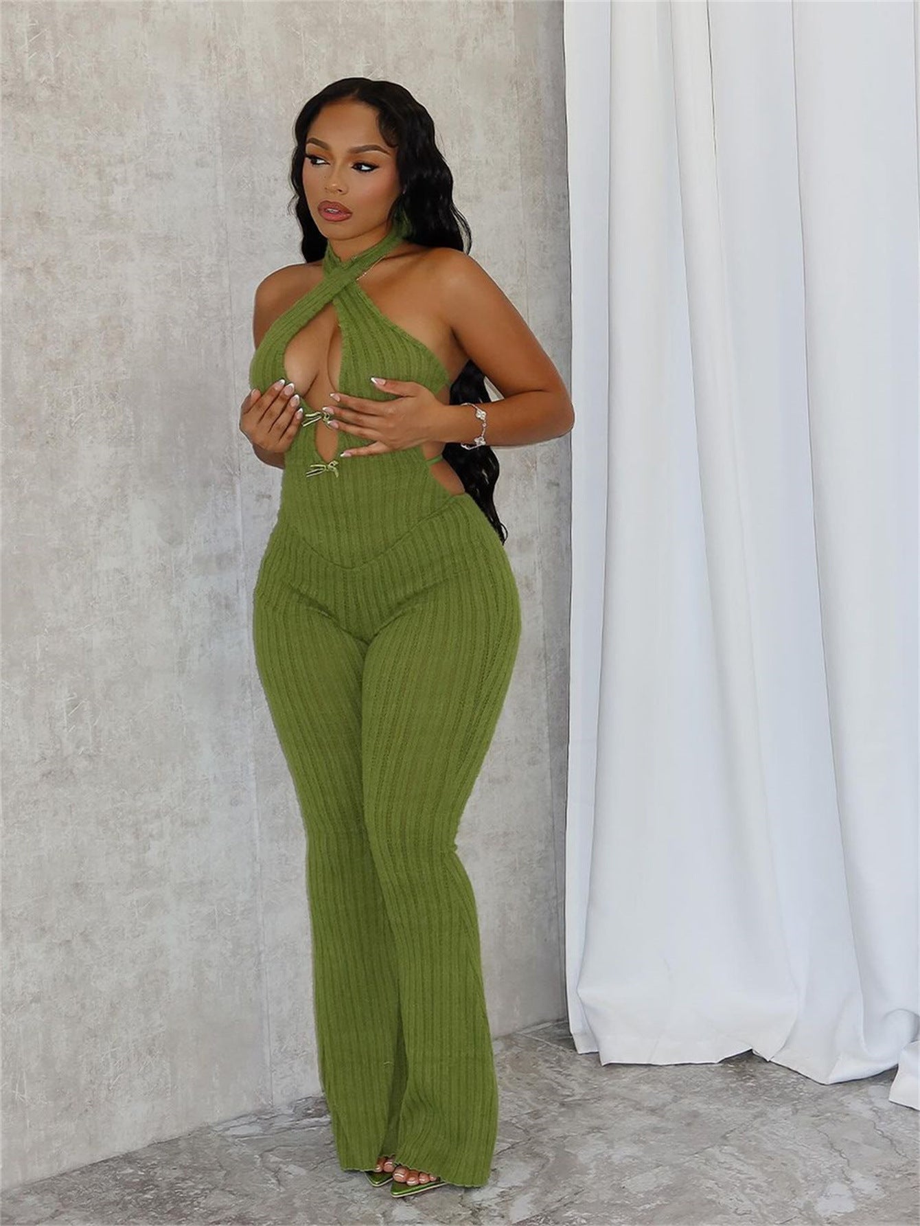 Halter Slim Fit Lace-up Backless Sexy Hot Girl Jumpsuit Women
