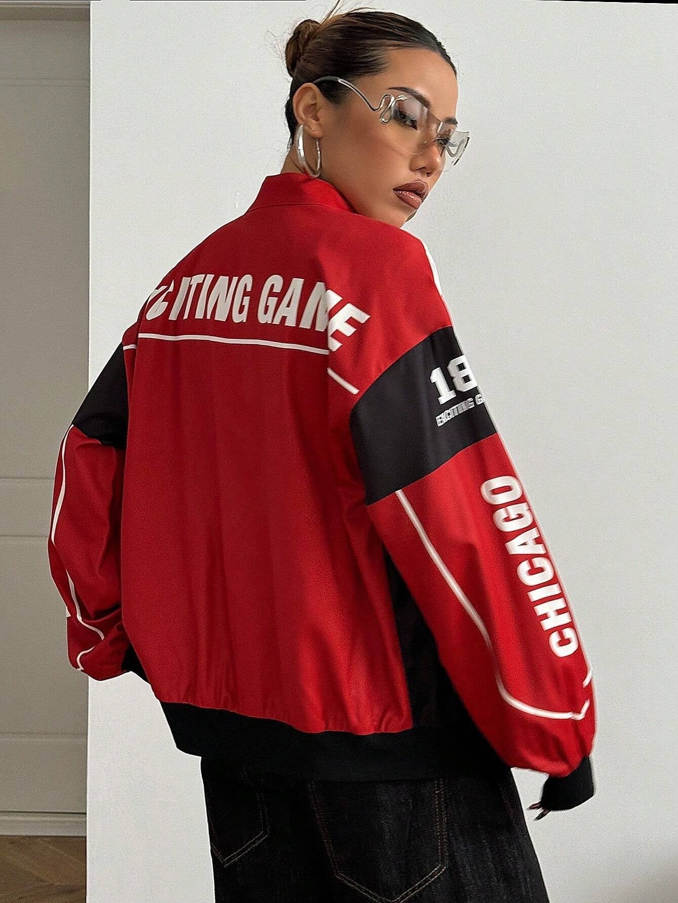 Contrastive Color Shoulder Bomb Jacket For Women