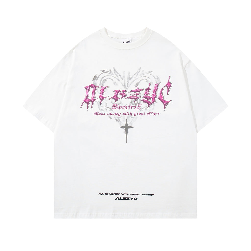 Retro Design Printed Round Neck Short Sleeve T-shirt