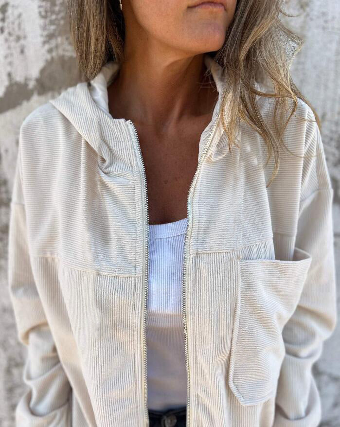 European And American Minimalist Wind Light Core Velvet Hooded Jacket For Women