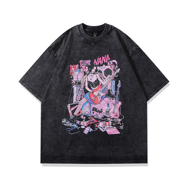 Men And Women Vintage Print Short-sleeved T-shirt