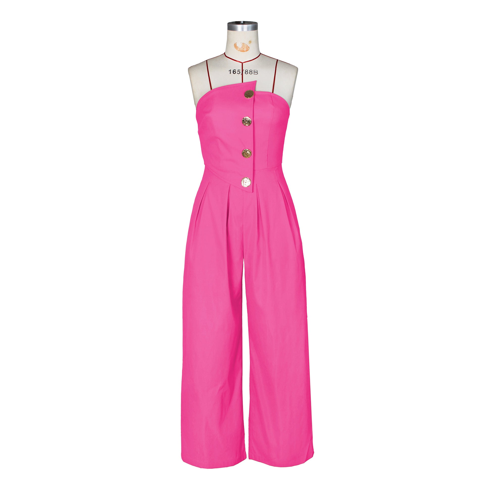 Sexy Tube Top Sleeveless Metal Button Wide Leg Jumpsuit