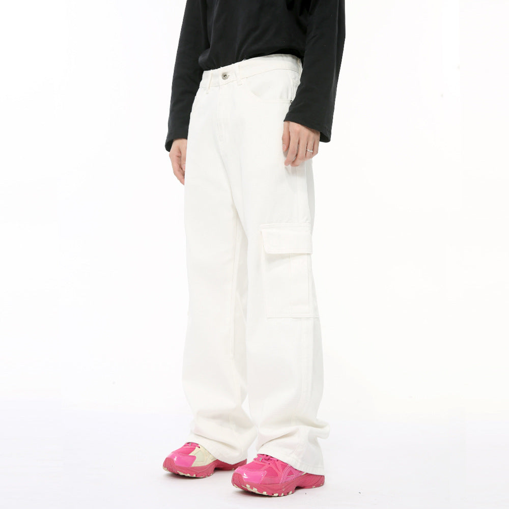 Men's Solid Color Basic Loose Casual Straight-leg Denim Trousers