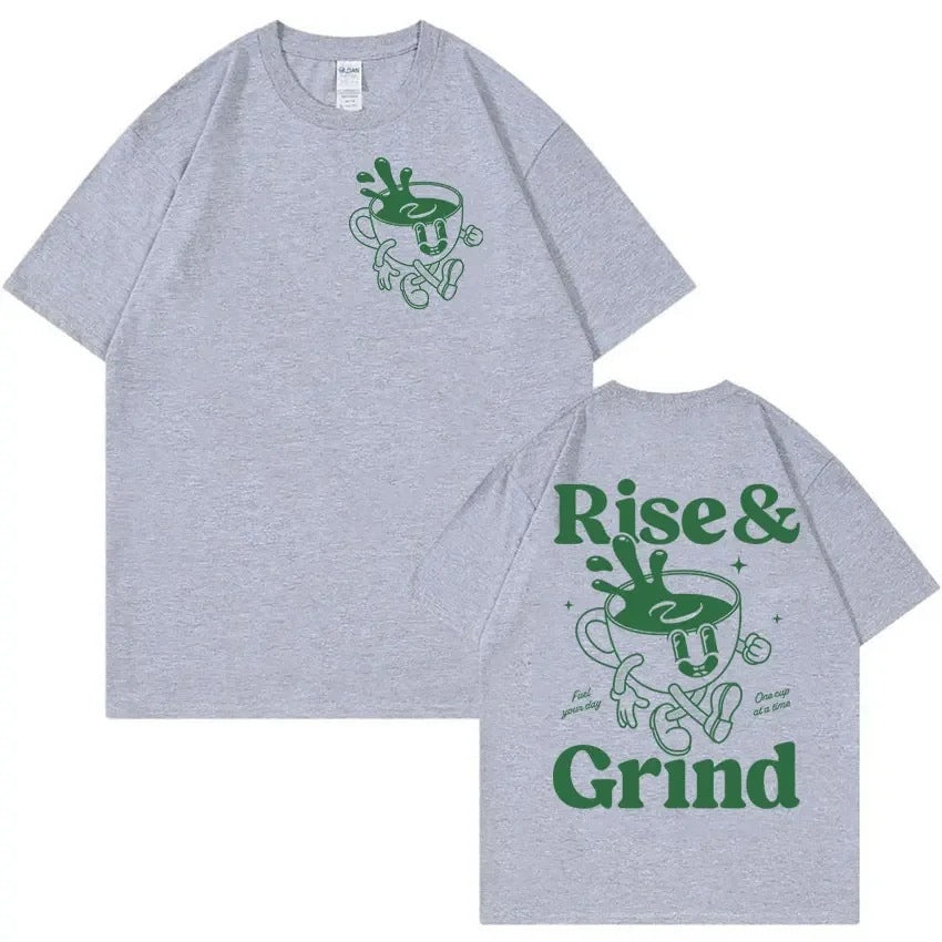 Rise And Grind Green Coffee Fun Expression Bag Cartoon T-shirt