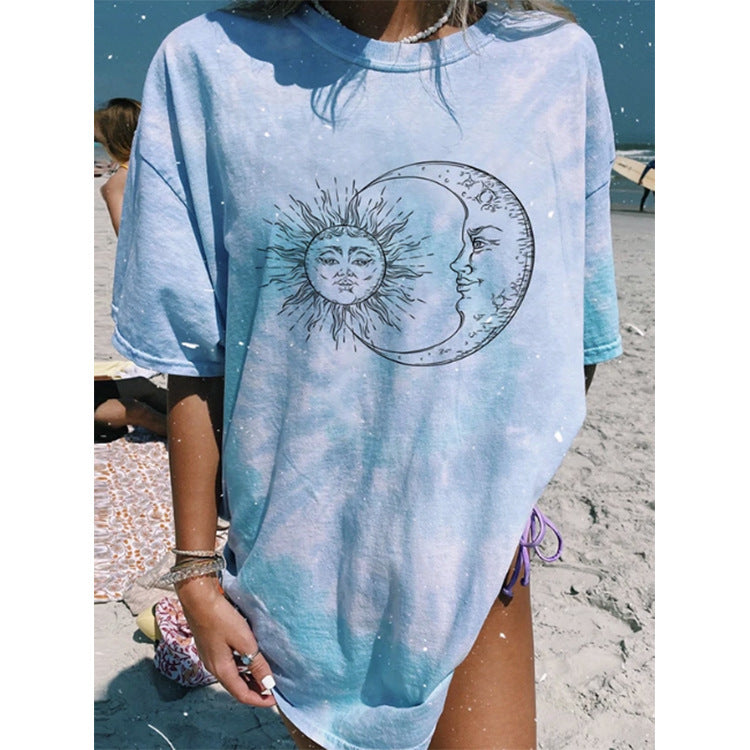 Letter Print Round Neck T-shirt Women Short-sleeved Loose White T-shirt