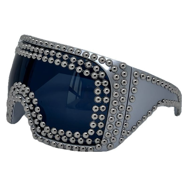 Men's Personality Punk Super Large Rim Square Rivet Sunglasses