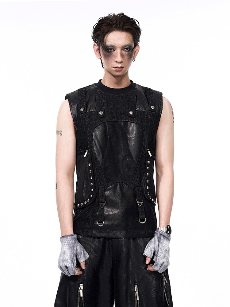 Sequined Vest Men's Summer Structure Multi-pocket