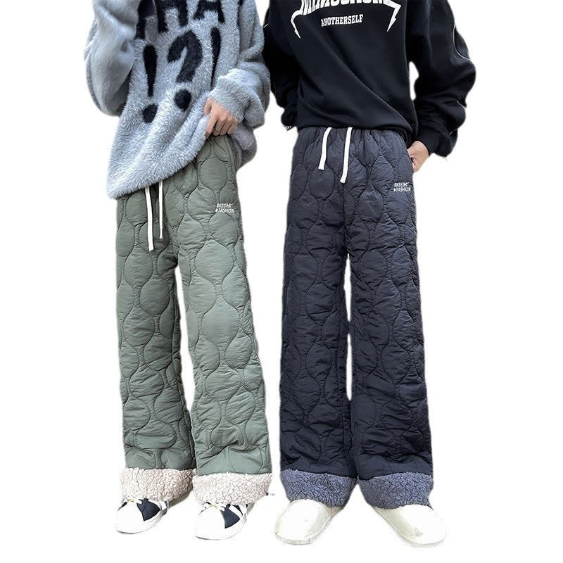 Winter Cotton-padded Waterproof Patchwork Lambskin Cotton Pants