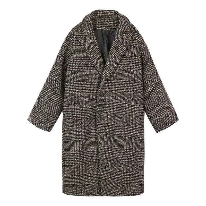 Fleece-lined Padded Coat Mid-length Plaid Wool Coat