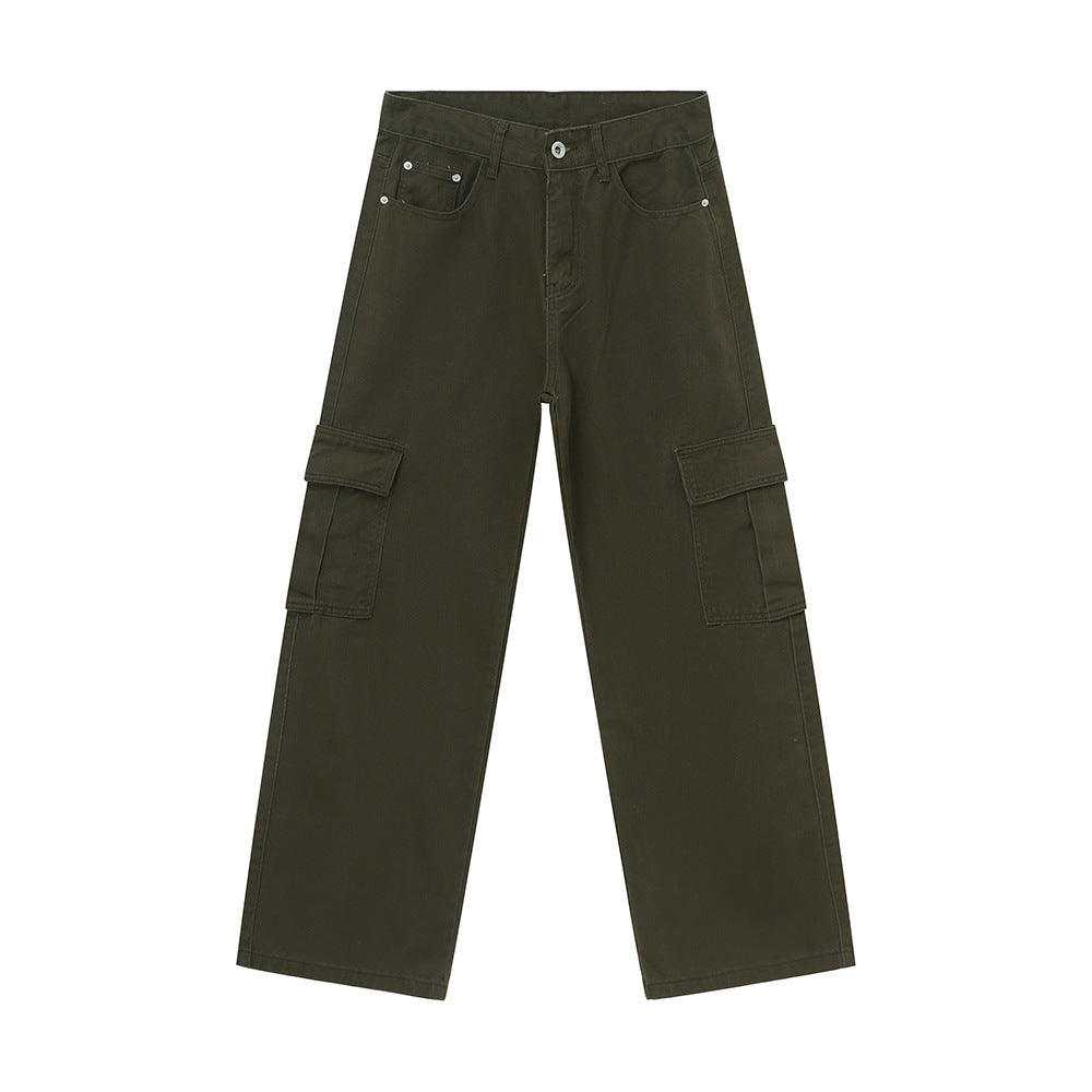 Men's Solid Color Basic Loose Casual Straight-leg Denim Trousers