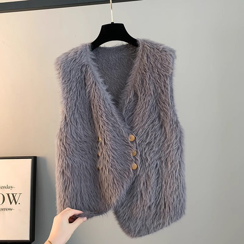 Women's Temperament Long Hair Imitation Mink Vest Coat