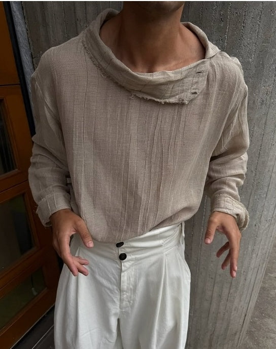 Vintage-Inspired Distressed Collar Shirt