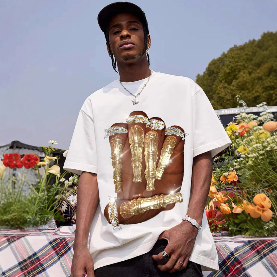 Street Vacation Style Hip Hop Pick-up Printed Loose T-shirt