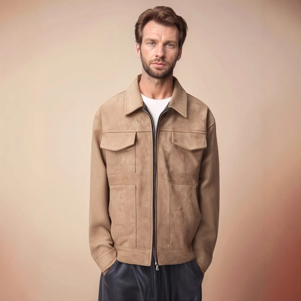 Fashion Men's Fur Zipper Big Pocket Jacket Coat