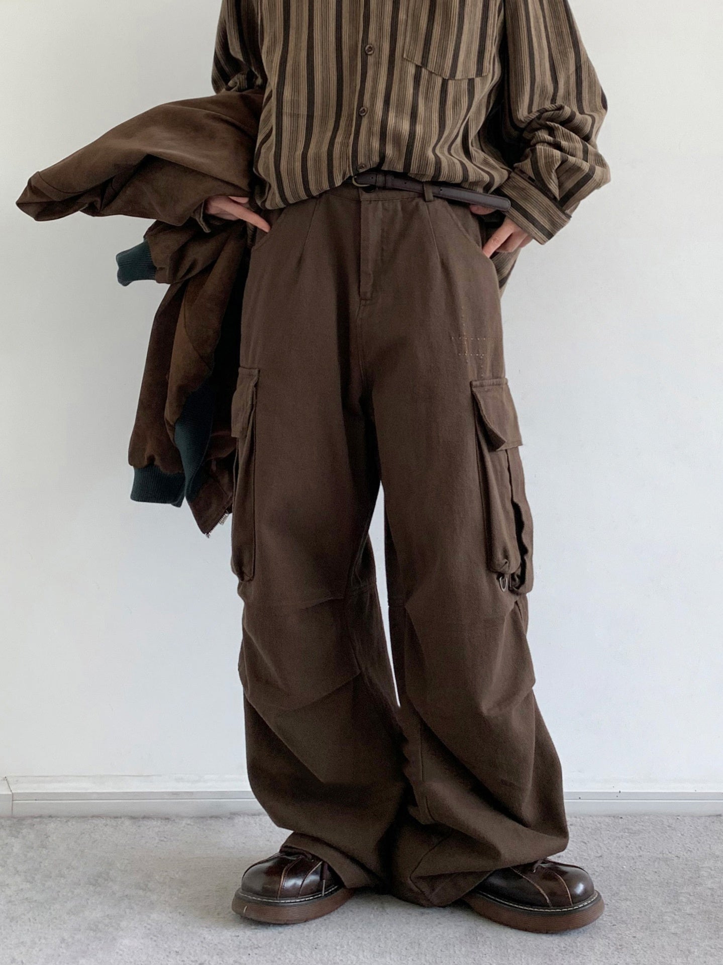Retro Large Pocket Casual Pants Men's Loose Straight Trousers