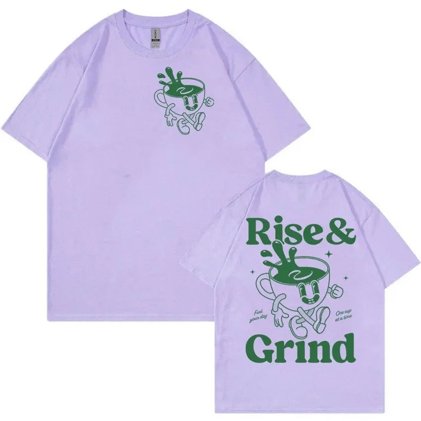 Rise And Grind Green Coffee Fun Expression Bag Cartoon T-shirt