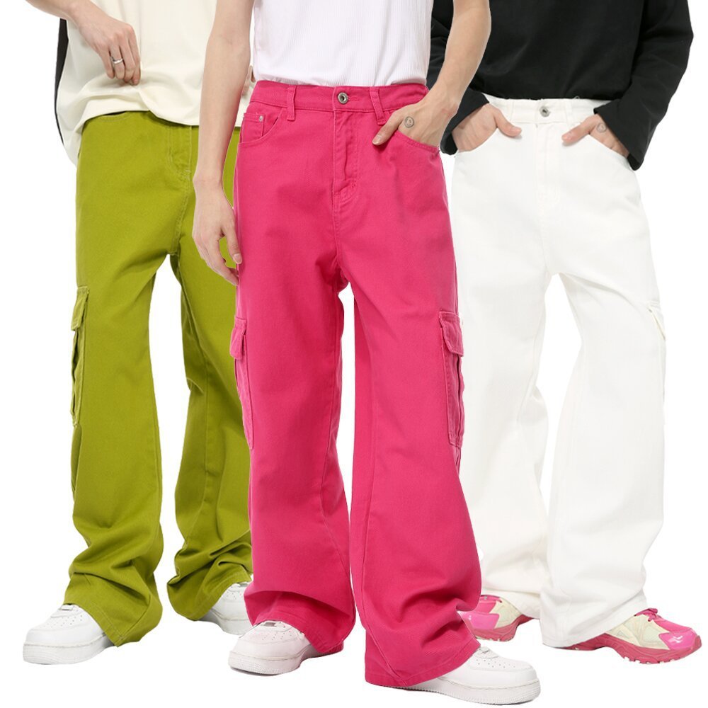 Men's Solid Color Basic Loose Casual Straight-leg Denim Trousers