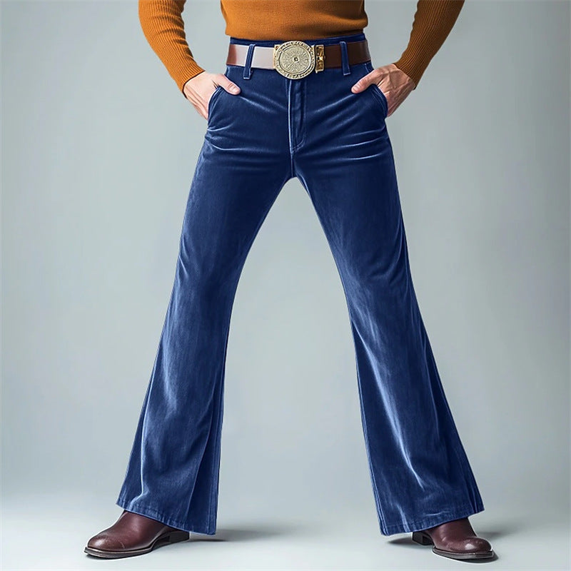 Men's New Gold Velvet Solid Color Casual Formal Wear Slim Flared Suit Pants