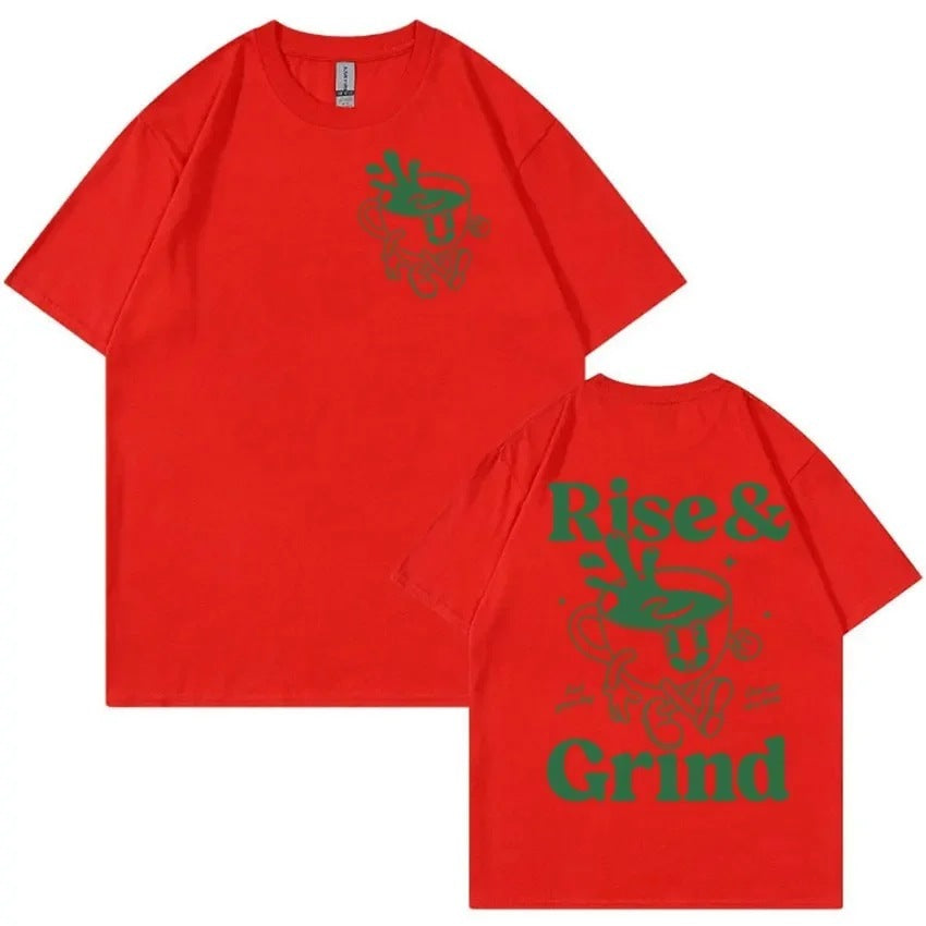 Rise And Grind Green Coffee Fun Expression Bag Cartoon T-shirt