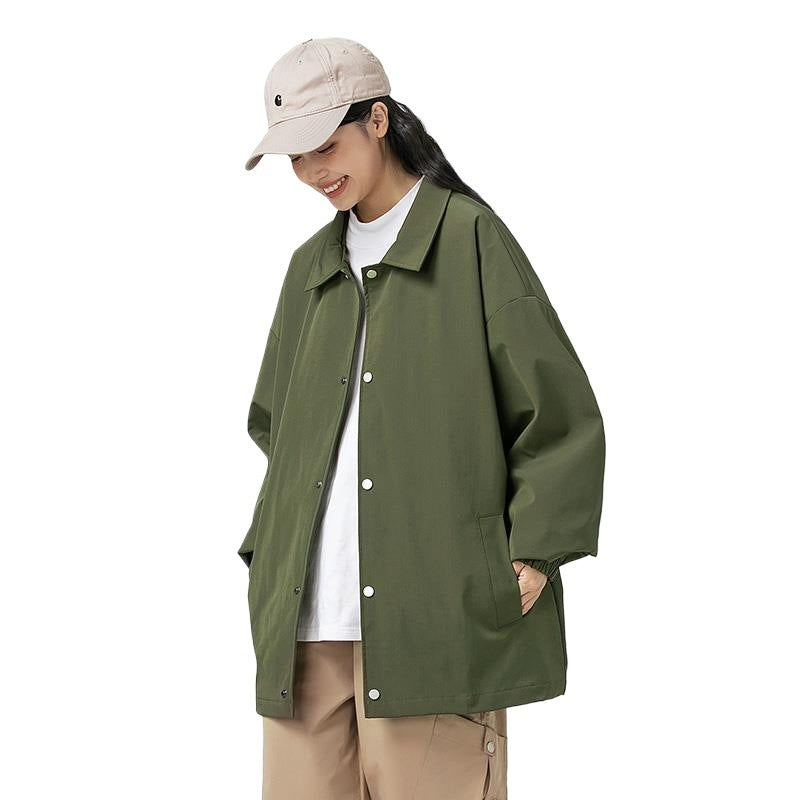Couple Plus Size Polo Collar Jacket Loose And Simple