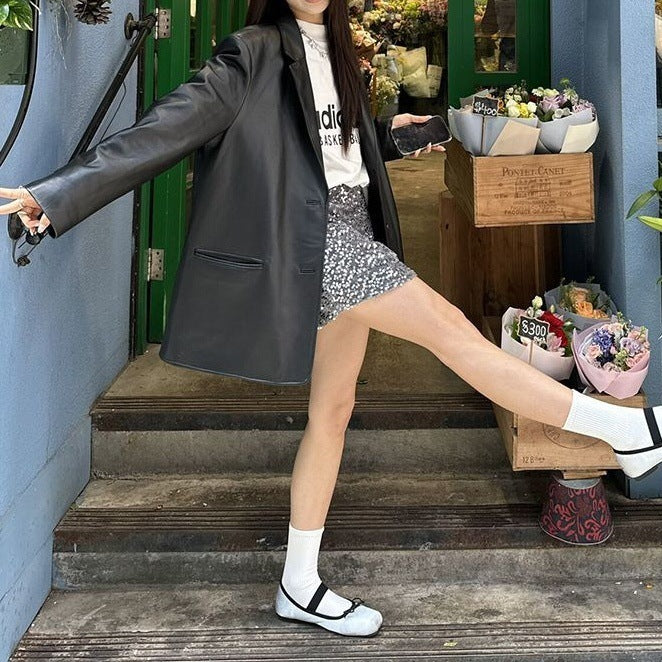 Retro Black Loose Hong Kong Style Fashionable Jacket