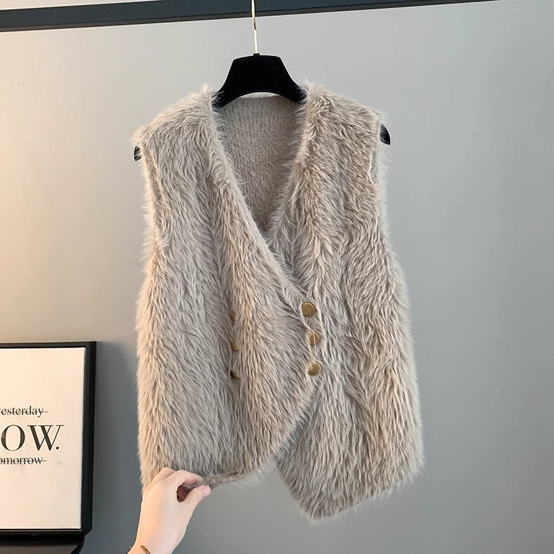 Women's Temperament Long Hair Imitation Mink Vest Coat
