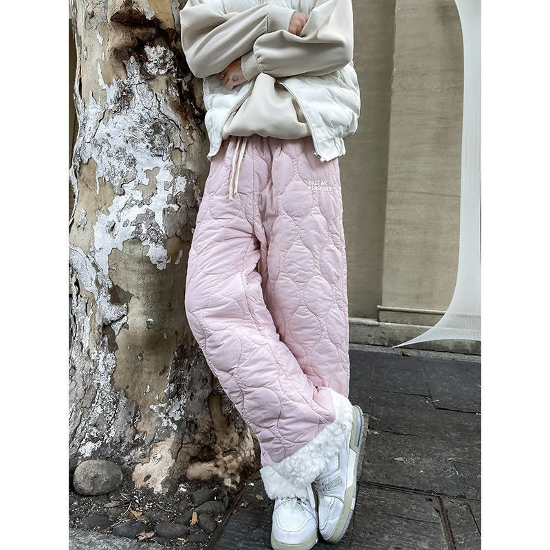 Winter Cotton-padded Waterproof Patchwork Lambskin Cotton Pants