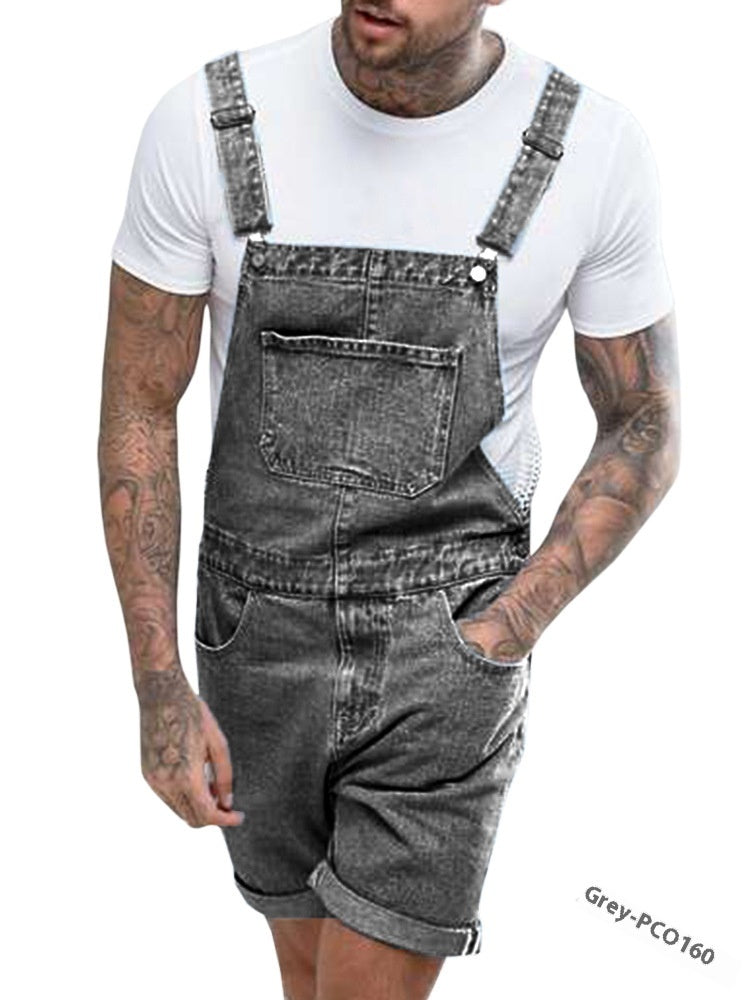 Youth Casual Mid-stretch Denim Suspender Pants