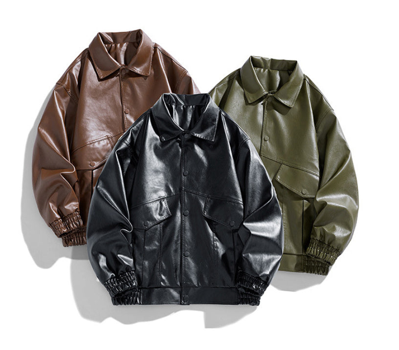Embroidery New Men's PU Leather Coat