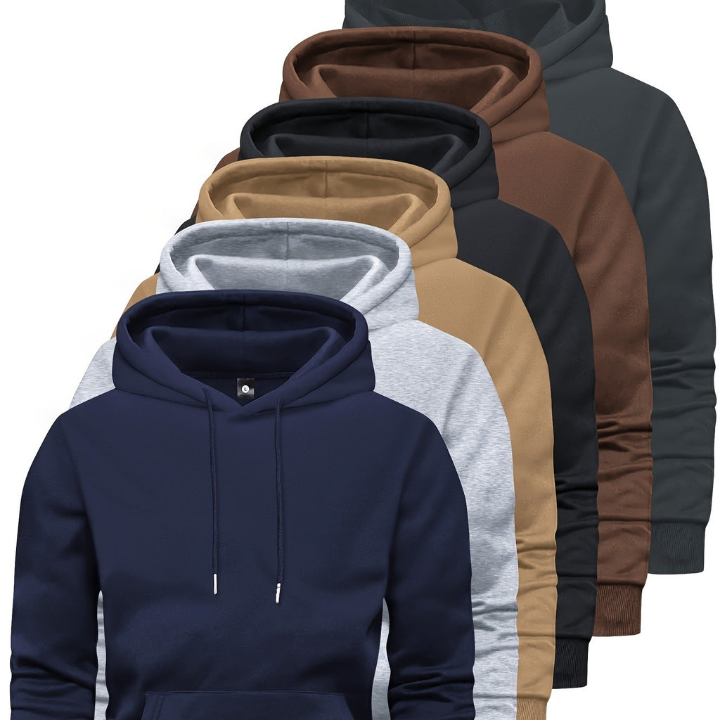 6-Piece Men's Long-sleeved Solid Color Hooded Sweatshirt