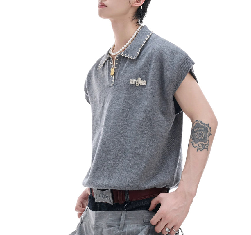 Summer Ice Feeling Sleeveless Knitwear Retro Lapels Short Sleeve