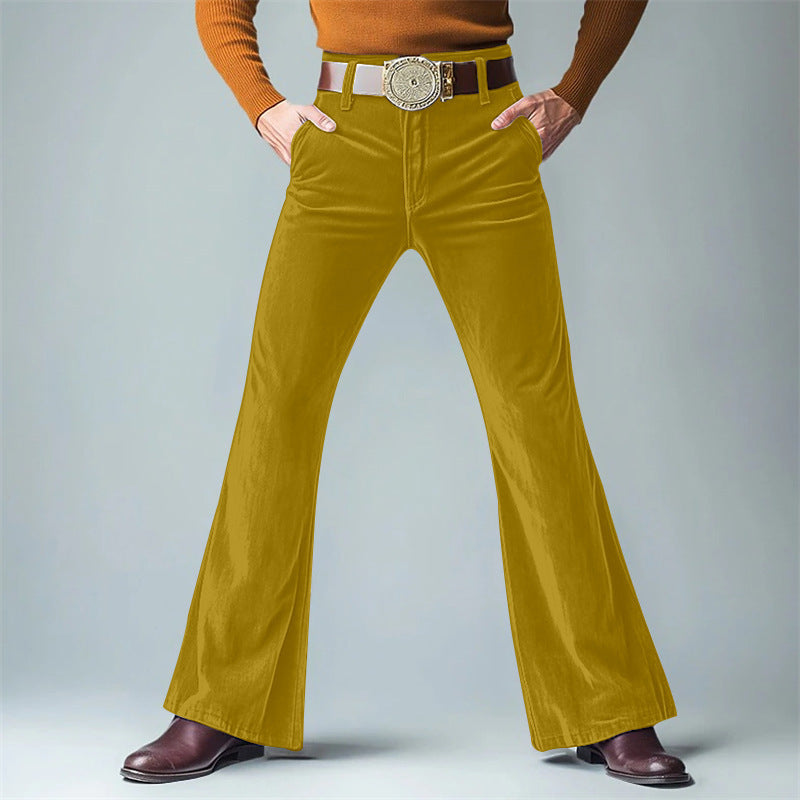 Men's New Gold Velvet Solid Color Casual Formal Wear Slim Flared Suit Pants