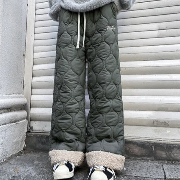 Winter Cotton-padded Waterproof Patchwork Lambskin Cotton Pants