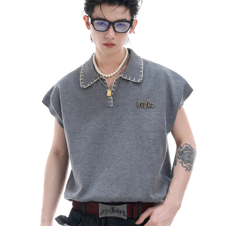 Summer Ice Feeling Sleeveless Knitwear Retro Lapels Short Sleeve