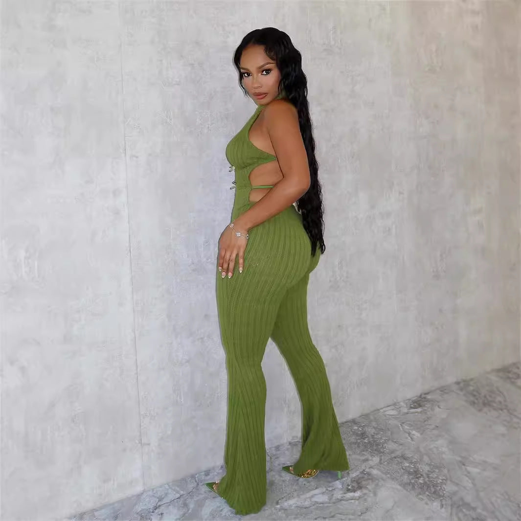 Halter Slim Fit Lace-up Backless Sexy Hot Girl Jumpsuit Women