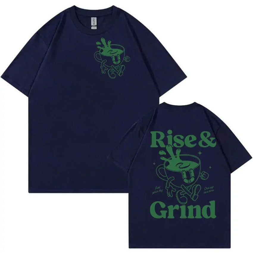 Rise And Grind Green Coffee Fun Expression Bag Cartoon T-shirt