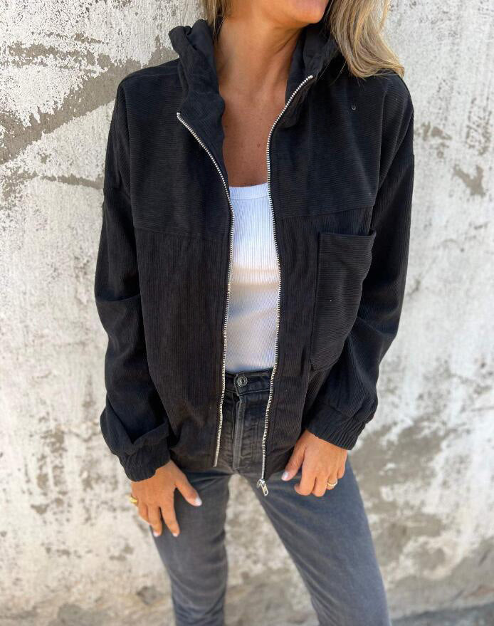 European And American Minimalist Wind Light Core Velvet Hooded Jacket For Women