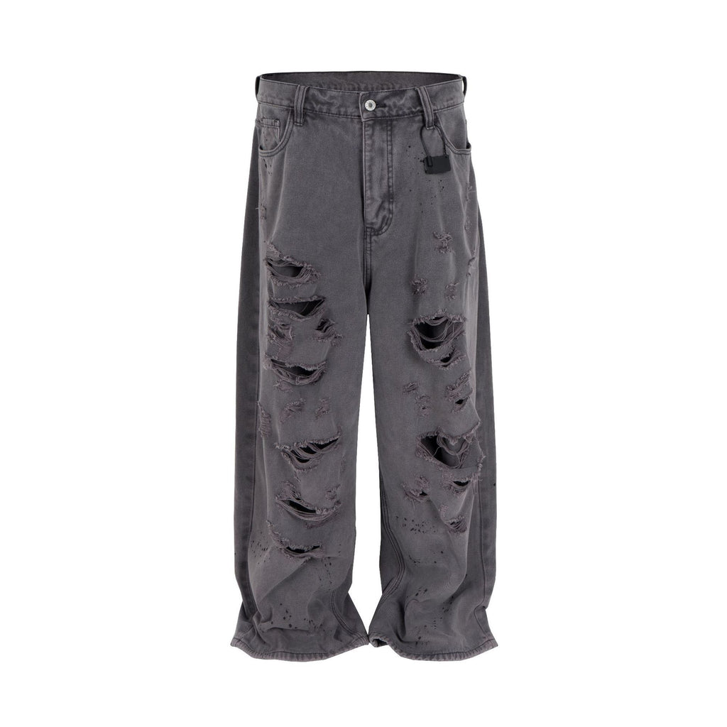 American Retro Distressed Double-layer Erosion Big Damage Canvas Overalls