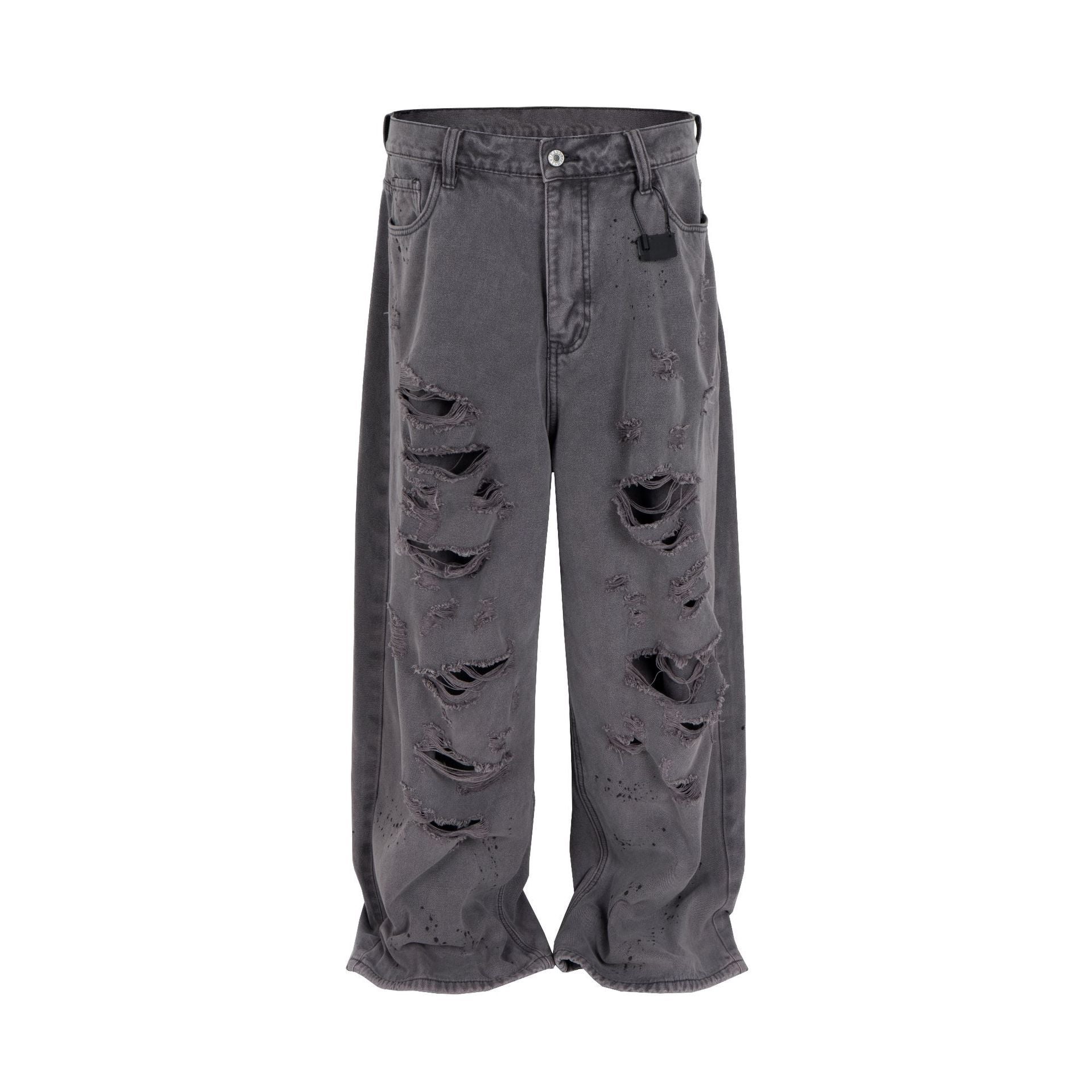 American Retro Distressed Double-layer Erosion Big Damage Canvas Overalls